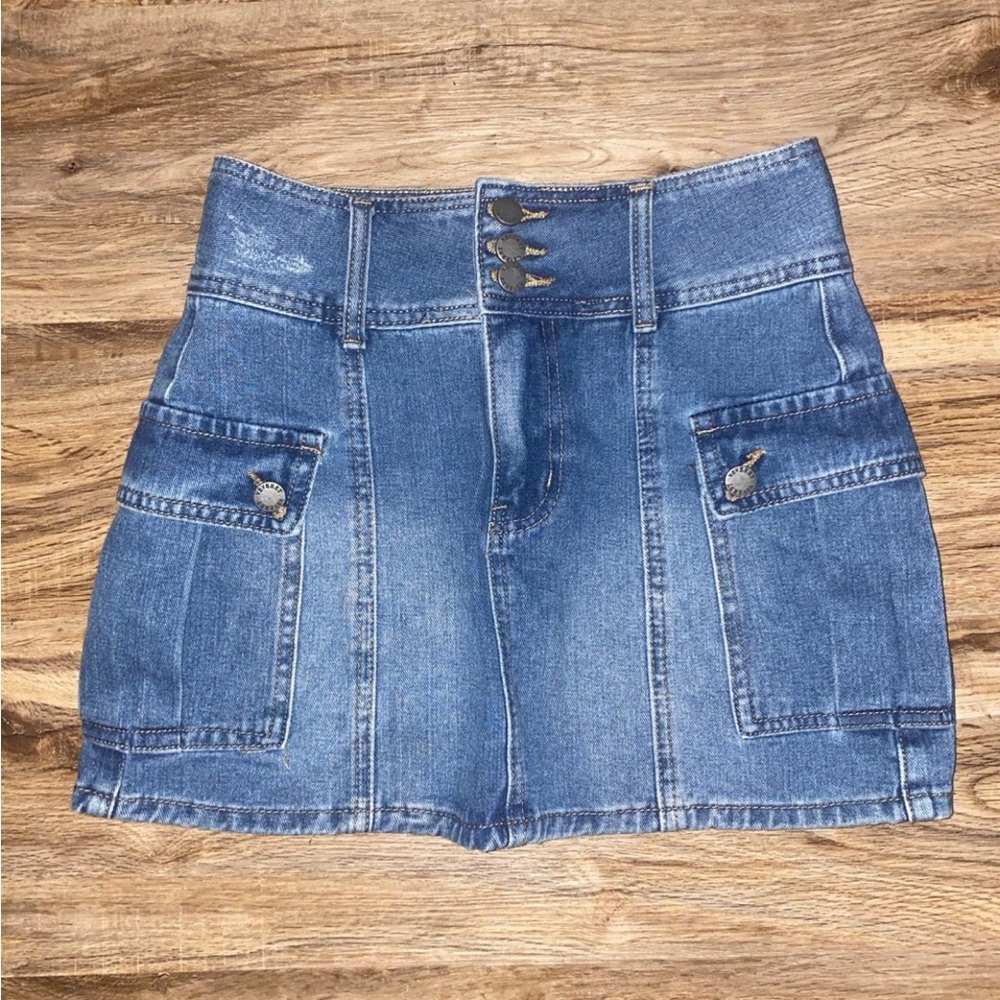 Denim Cargo Mini Skirt